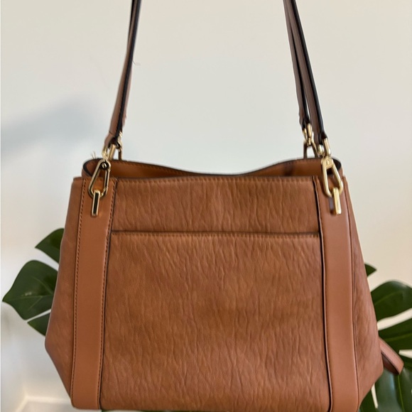 Calvin Klein Ellie Novelty Large Triple Compartment Brown Leather Shoulder Bag - Picture 9 of 16